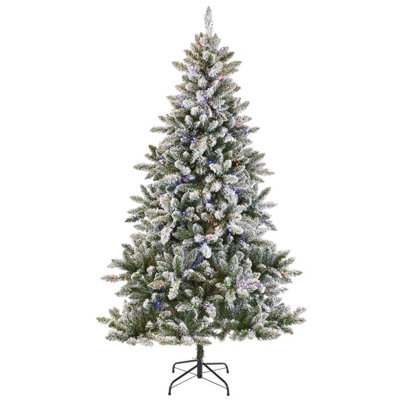 NOMA 7 Foot Flocked Cypress Prelit Artificial Christmas Tree w/Multicolor Lights