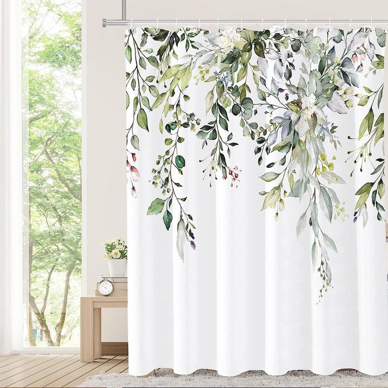 Print Shower Curtain (1 Piece), Waterproof Bathroom Curtain With 12pcs Hooks, Decorative Curtain For Bathroom