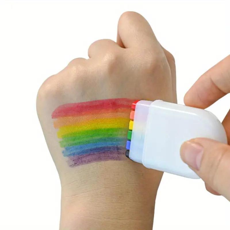 Rainbow Face & Hand Wax Pen (3 Counts), 6 Color Body Painting Pen, Party Holiday Decoration Supplies