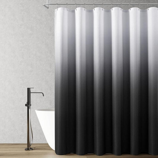 Black Shower Curtain Black and White Bath Shower Curtains for Bathroom, Textured Fabric Shower Curtain Liner with 12 Hooks, Water Repellent, Machine Washable, 72 X 72 Inch, Black