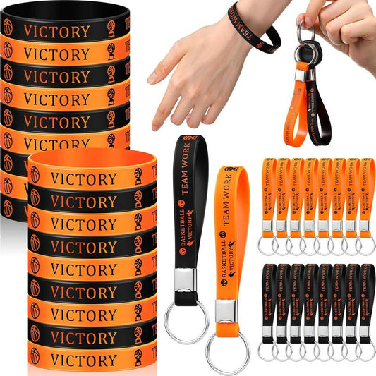 Basketball Themed Party Favors, 36pcs/set Innovative Basketball Accessories Including 18pcs Wristband & 18pcs Keychain, Motivational Basketball Team Gifts