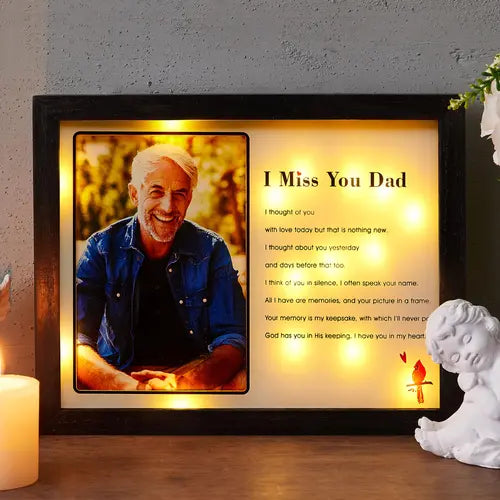 Sympathy Gift LED Memorial Shadow Box Memorial Picture Frame for Loss of Loved One I Miss You Dad Black