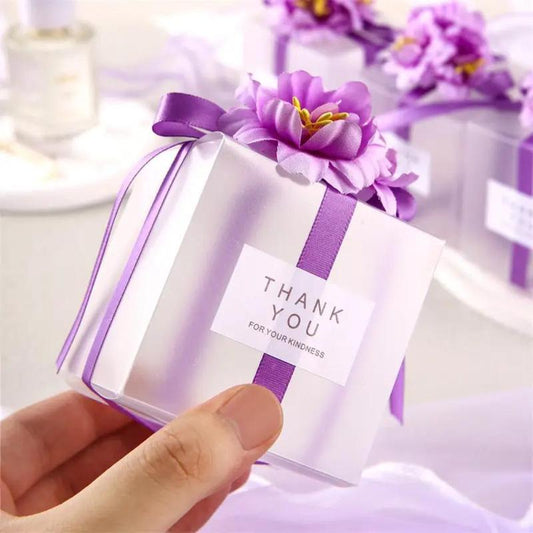 Thank you Candy Box, 5pcs Artificial Flower Decor Wedding Favor Box, Gift Wrapping Box for Wedding Party, Unique Gift, Spring Party DIY Packaging Supplies