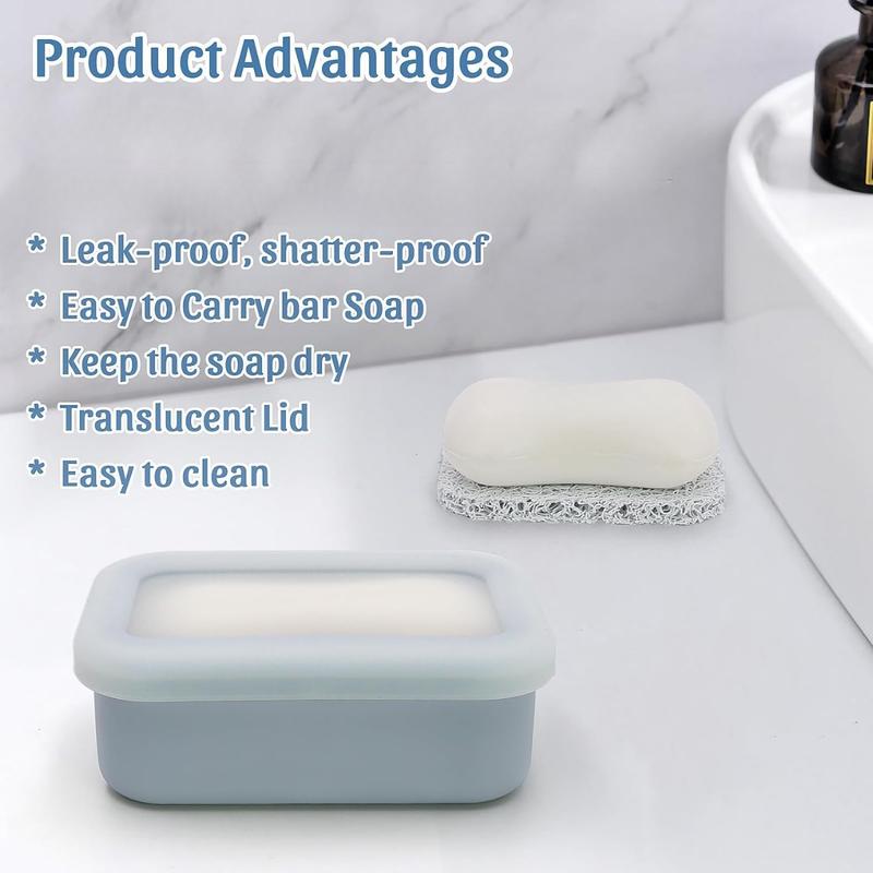 Enhanced Leak Proof Travel Soap Container, Silicone Travel Soap Case with Drainage Pad, Compact Travel Soap Dish, Shatterproof Soap Box for Traveling, Camping, Gym, Dorm, Bathroom (Gray)