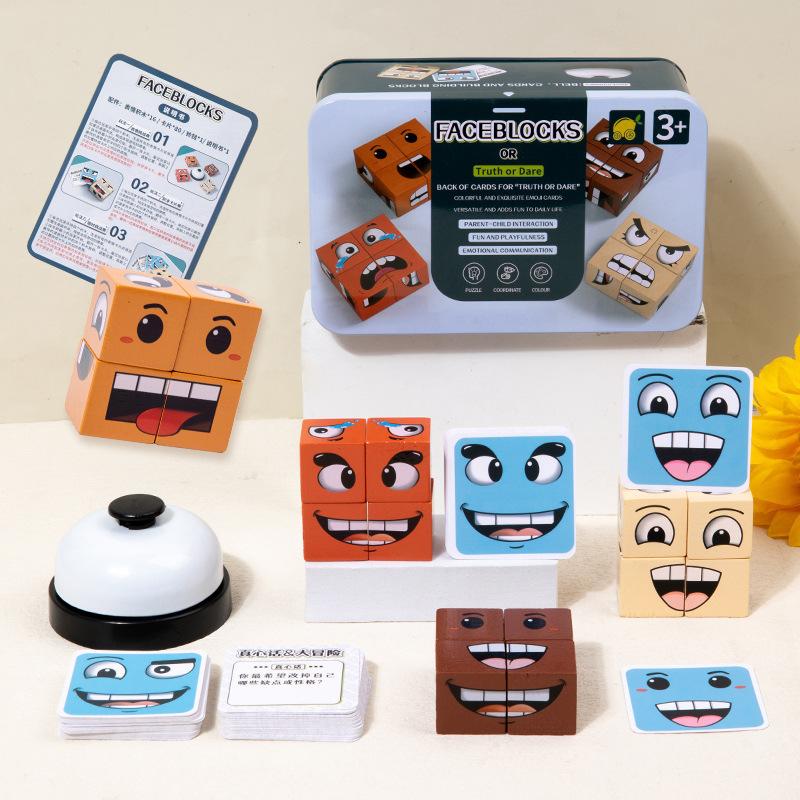 Wooden Expressions Matching Block Game Face-Changing Cube Building Blocks Board Games for Family Night Puzzle Games face  puzzle