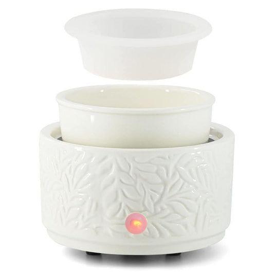 Ceramic 3-in-1 Wax Melt Burner: Electric Wax Melter & Fragrance Warmer for Home, Office, Bedroom - Aromatherapy Gift and D¨¦cor (White Leaves Design) Candle Scented