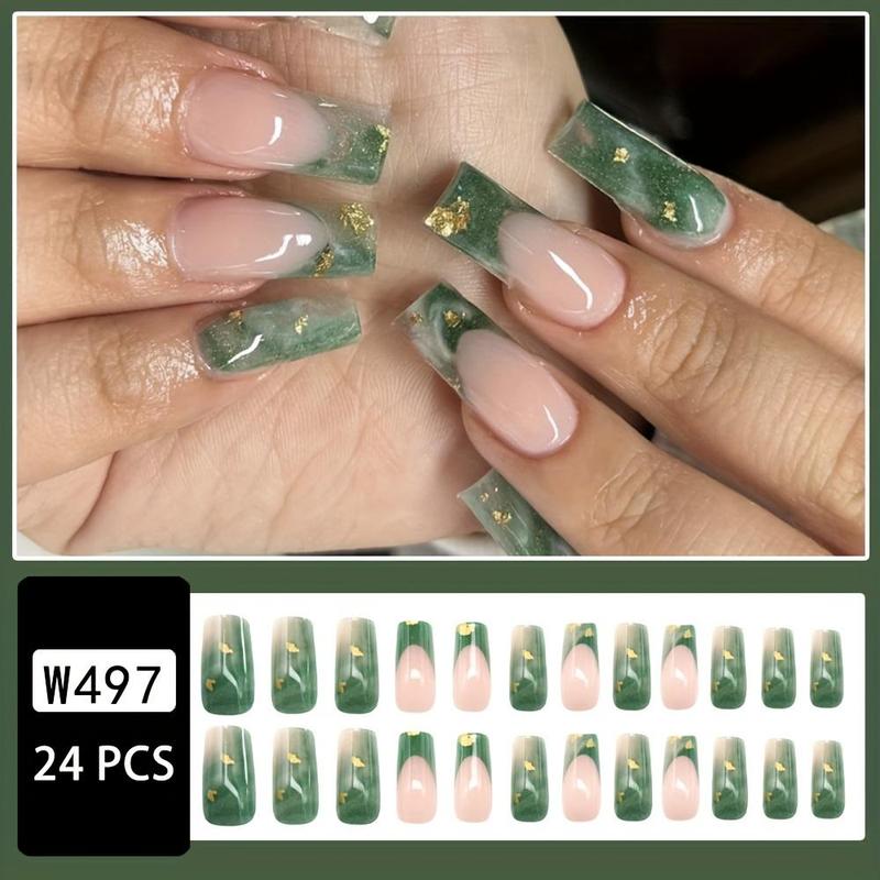 Marble Pattern Press On Fake Nail, 24pcs/set Glossy False Nails for Women & Girls DIY Nail Art, Elegant Stick On Nails Kit