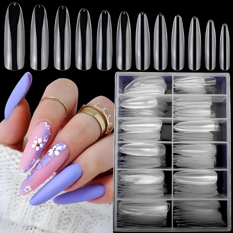 Summer Acrylic Long Almond Nail Tips, 240pcs Extra Long Full Cover Press on Nail, Removable DIY Artificial Nail Art Kit, Nail Art & Nail Care Products, Nail Kit Acrylic Set