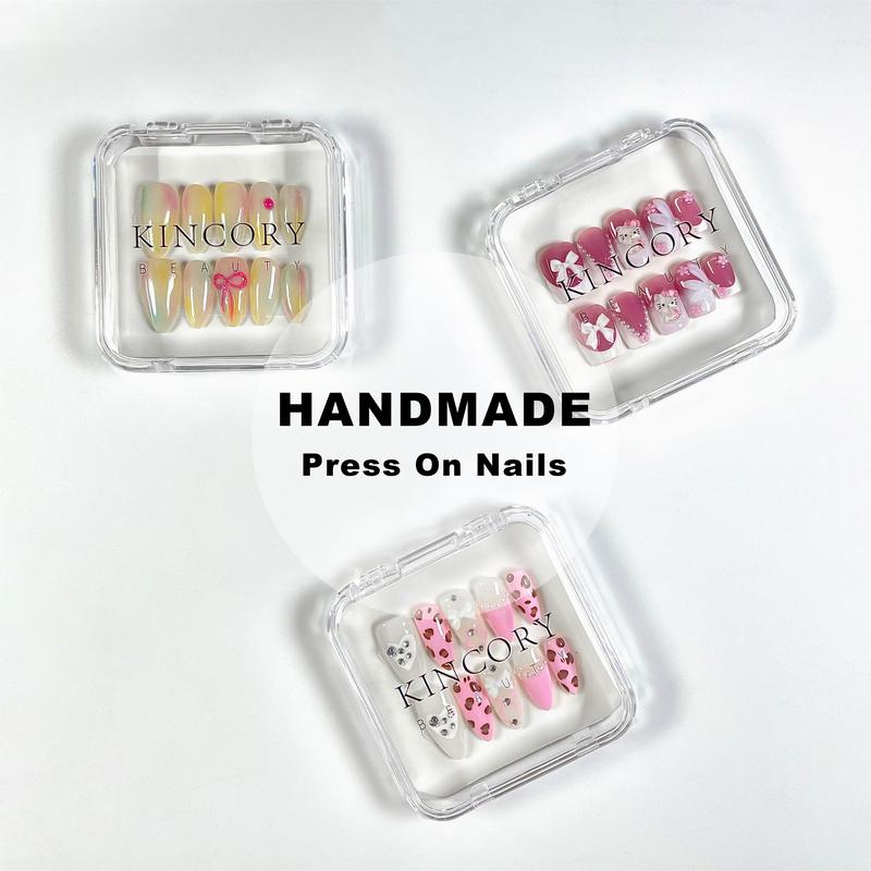 P1 - P20 Handmade Press on Nails Coffin Almond bubble bath luxury Creative design Medium Hand drawn False Nails Short Almond Nail Art Kits