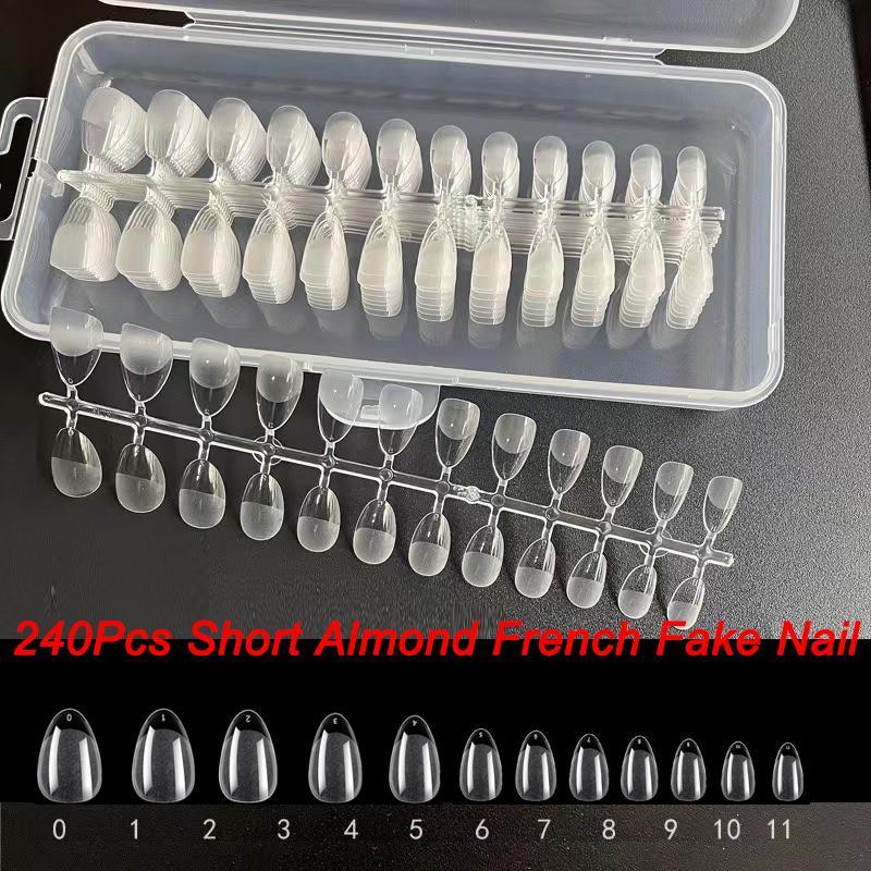 240pcs Short Almond French Style Clear Fake Nails, Half Matte Short Nail Tips, Clear Ultra Fit Natural Gel Nail Tips for Nail Extension for Beginner and Professional DIY Nail Salon