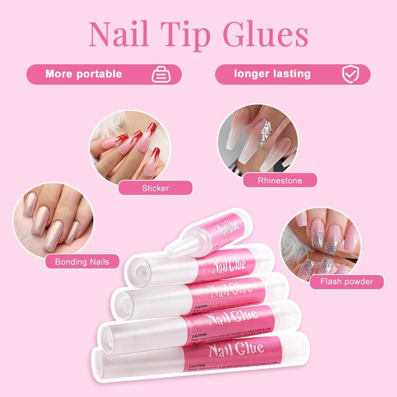 Full Cover Press on Nails Fake Nail Tip, 1 Set Transparent Fake Nail Tips with Nail Glue & Clipper & Nail Files & Cuticle Pusher & Nail Fork for Gel Nail Art