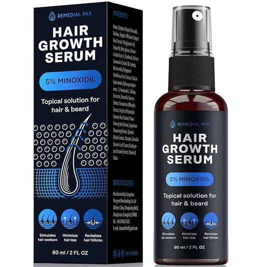 REMEDIAL PAX  Hair Growth Serum with 5% Minoxidil and Biotin for Men and Women  Natural Organic Growing Spray for Hair Regrowth   All Hair Types   Haircare Hairline   2 Fl Oz