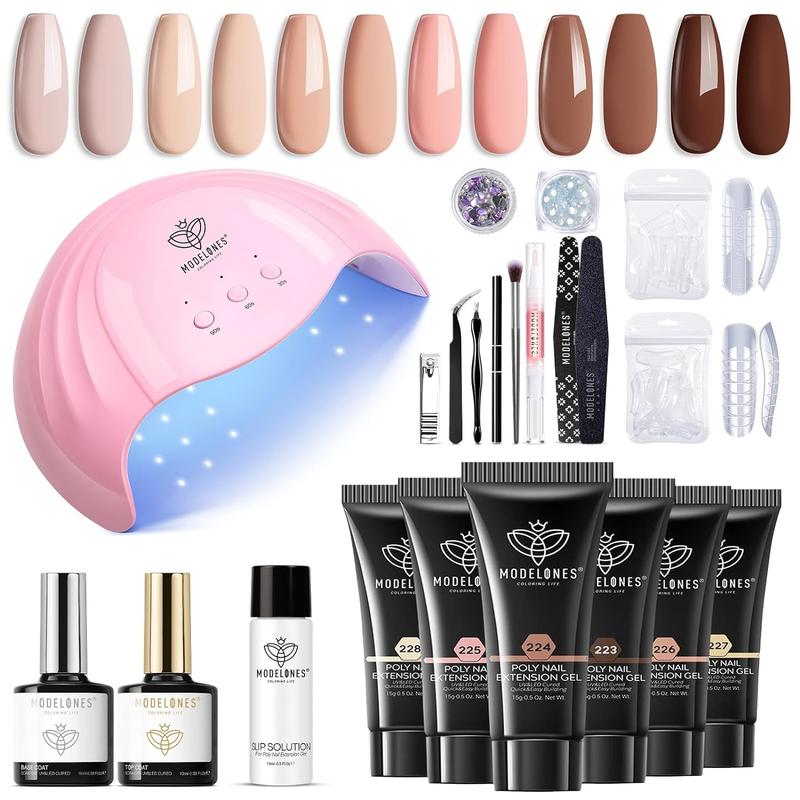 [flash sale]Modelones 22Pcs Poly Nail Extension Gel Kit, mother's day gifts 6 Colors with 48W Nail Lamp Slip Solution Rhinestone Glitter All-in-one kits French Nail Art Design Beginner Kit birthday Gift 2024 home DIY gel-x Nail Care Cutics Manicure