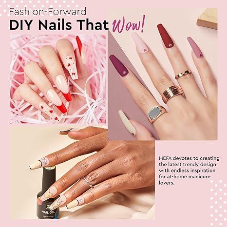 MEFA 56 Pcs Gel Nail Polish Kit with U V Light, 32 Colors All Seasons Soak Off Gel Polish Nail Set with Matte/Glossy Base Top Coat Essential Manicure Tools Nails Art DIY Salon