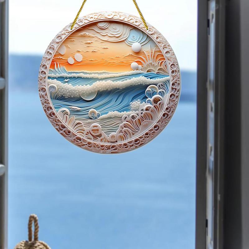 Summer Sea Shell Pattern Round Hanging Ornament, 1 Count 3D Embossed Hanging Decorative Plaque, Creative Hanging Decor for Home Garden Party