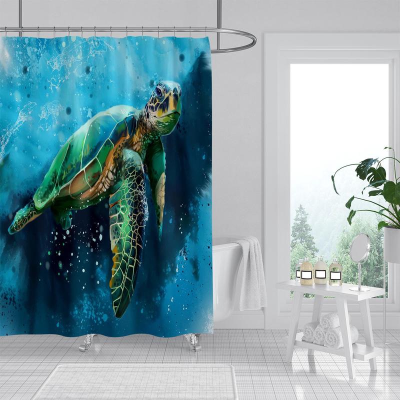 Sea Turtle Pattern Shower Curtain, Waterproof Shower Curtain with 12 Hooks, Bathroom Accessories for Home Decor