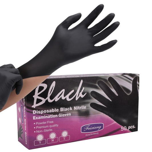 Disposable Black Nitrile Gloves (50pcs), Non-slip Disposable Gloves, Food Safety Rubber Gloves, Household Kitchen Bathroom Cleaning Gloves