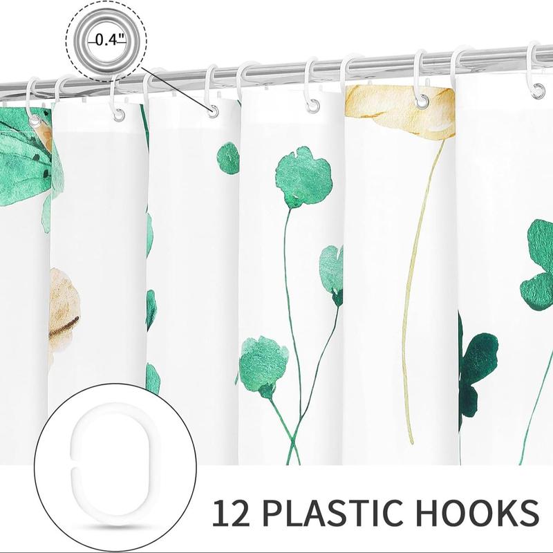 Floral Print Shower Curtain with 12pcs Hooks, Modern Minimalist Waterproof Shower Curtain, Bathroom Supplies