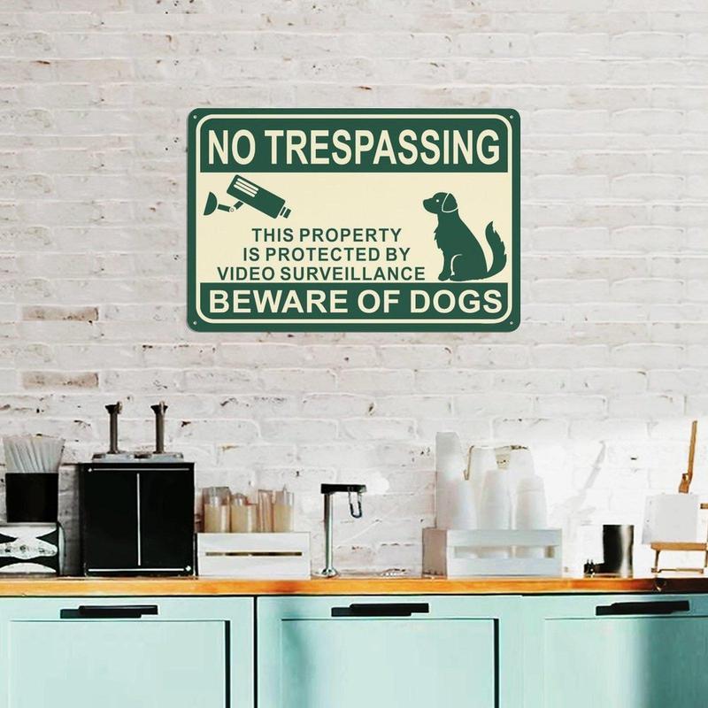 No Trespassing Metal Sign, 1 Count Dog Warning Protected Security Camera Sign, Home Decor Wall Art Plaque for Home Garden Courtyard