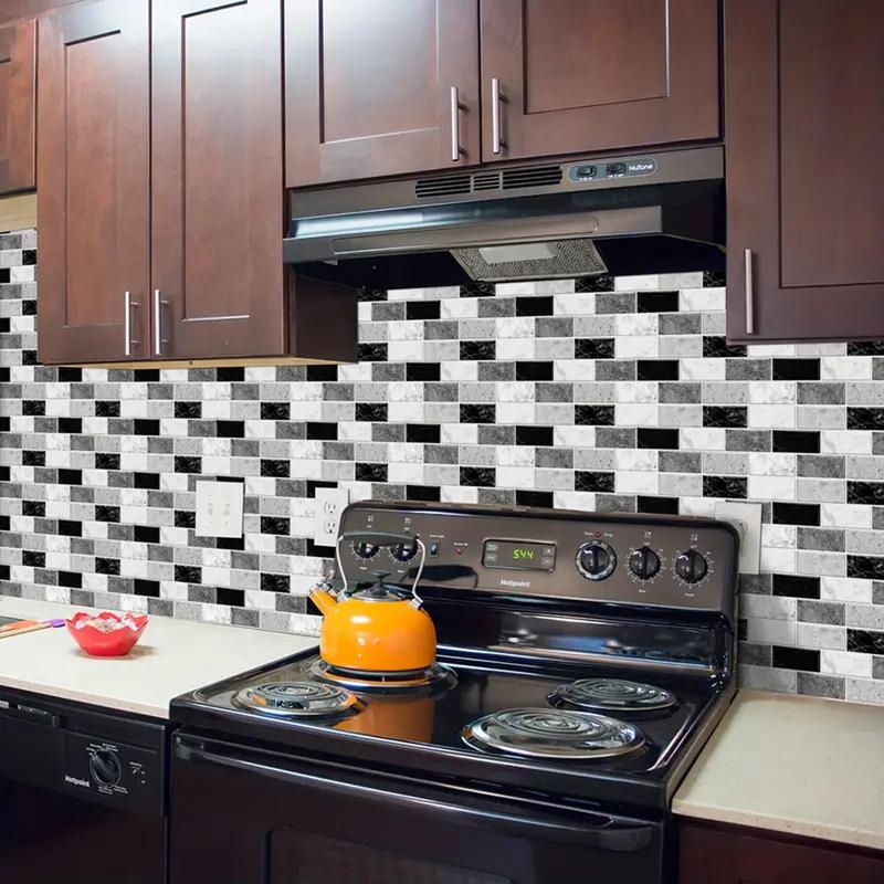 3D Tile Design Wall Sticker, 18pcs/set Self Adhesive Wall Decal, Decorative Sticker for Kitchen, Bathroom, Bedroom