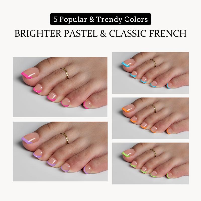 btartboxnails XCOATTIPS Toe Nail Tips - Product only 160pcs Short Brighter Pastel French Tip Press On Toenails for Women, Soft Gel Fake Toe Nails Extensions