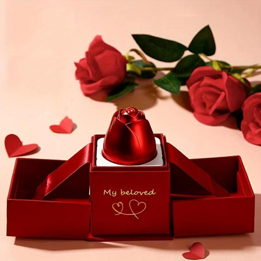 Metal Rose Flower Decor Jewelry Box, 1 Set High-end Necklace Pendant Box, Rose Lifting Gift Box, Birthday Gift Jewelry Packaging Box (without Ring) Women's Day Supplies, Spring Decor 2024