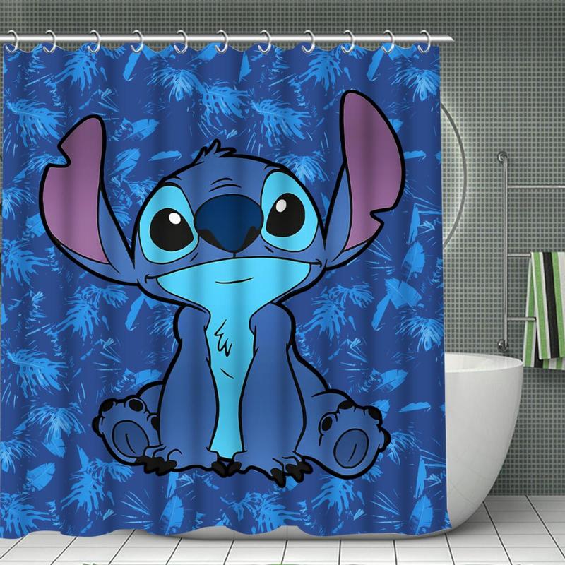 Cartoon Stitch Character Pattern Bathroom Accessories, 1 Count Shower Curtain with Hook Or 4 Counts Shower Curtain & Bath Mat Set, Halloween Decor Bathroom Decor, Bathroom Gadgets 2024, Fall Decor