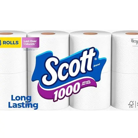 Toilet Paper, 8 Rolls, Septic-Safe, 1-Ply Toilet Tissue Pack Wipes