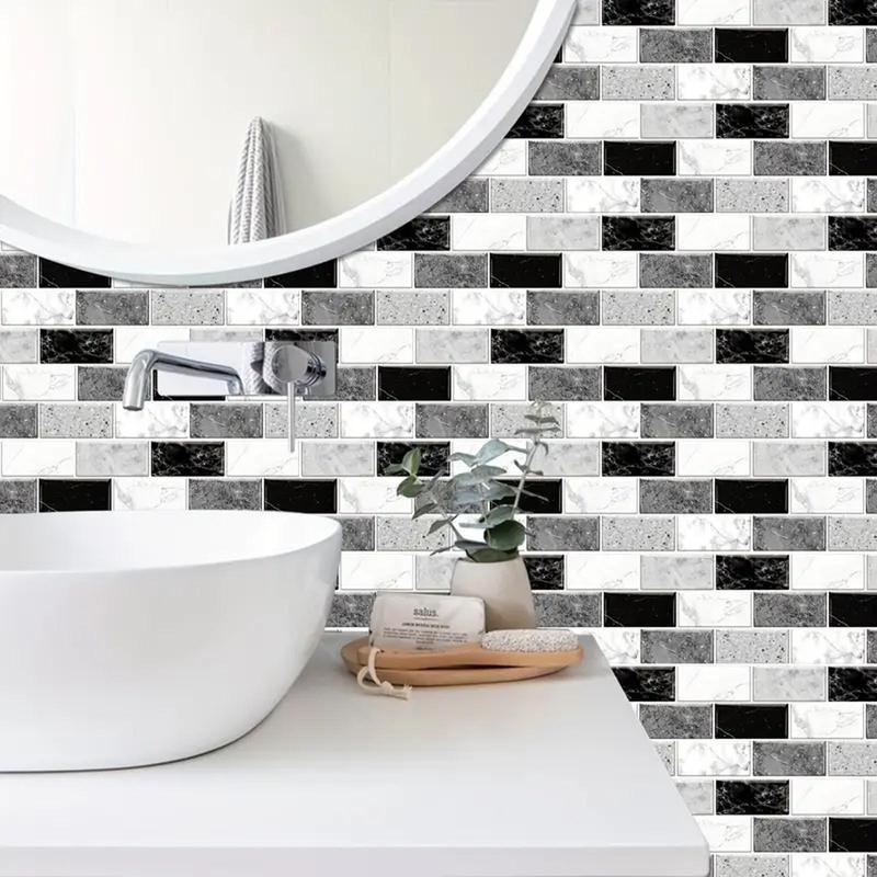 3D Tile Design Wall Sticker, 18pcs/set Self Adhesive Wall Decal, Decorative Sticker for Kitchen, Bathroom, Bedroom