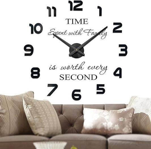 Large Wall Clocks for Living Room Decor, Decorative Wall Clocks Battery Operated (Black Wall Decor) Gift Frameless