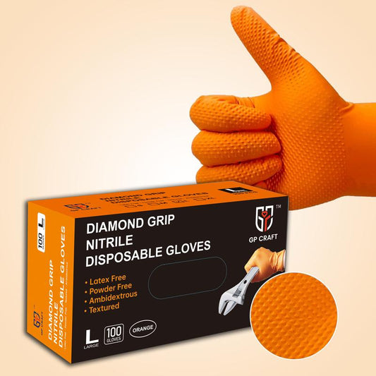 GP Craft 8Mil Orange Color Diamond Textured Gloves £¨ Automotive Plumbing Warehouse Protective Gear / Hand Protection /Safety Gloves /Safe Protection ) Industrial Cleaning Cover