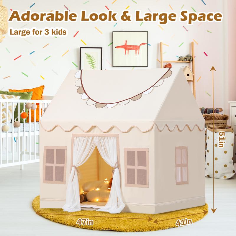 Play Tent with Mat, Star Lights, and Banners - Perfect Indoor Playhouse, Ideal Gift!