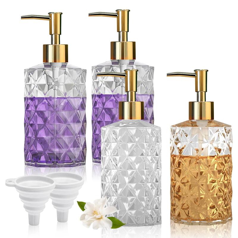 Glass Soap Dispenser Set, 6 Counts/set Including 4 Counts 330ml Soap Dispensers & 2 Counts Pouring Funnel, Bathroom Supplies for Home Hotel