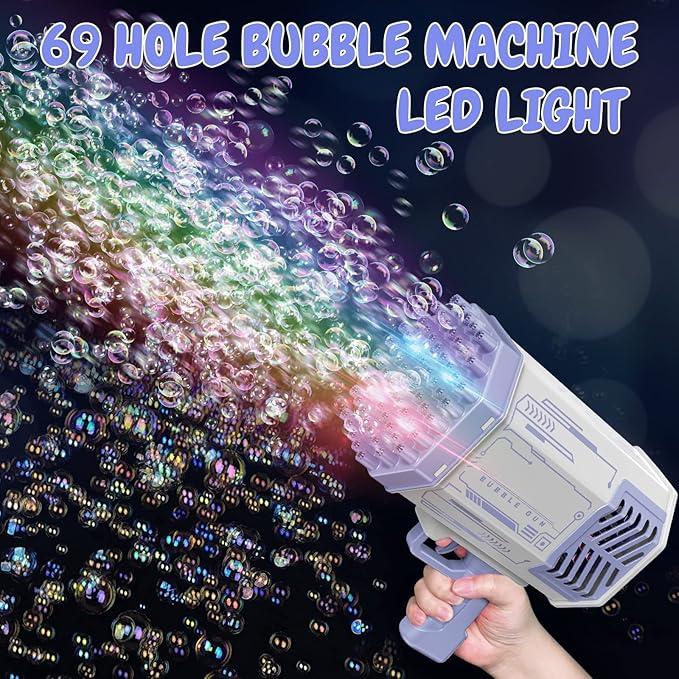 Bubble Machine, Automatic Bubble Machine for Kids with LED Light, Leak-Proof Bubble Blower, Bubble Maker Blaster for Parties Wedding Birthday, School Gifts Toy for Kids 4+ (Pink+Purple)