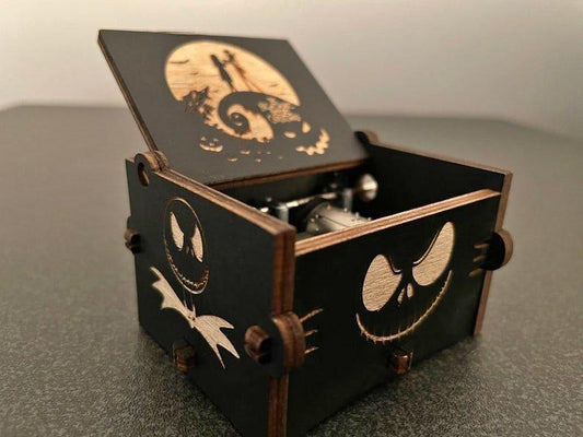 Happy Halloween Wooden Music Box for Valentine's Day Christmas Birthday (black)| shiping free