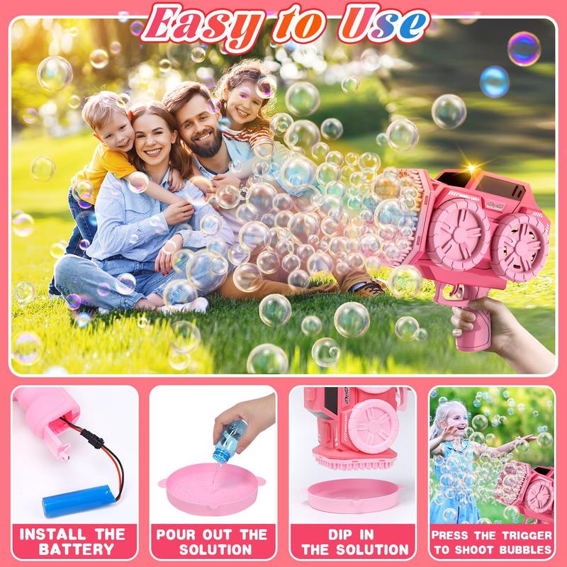 LED Light Bubble Machine, 139 Hole Bubble Blower Toy with Bubble Solution, Outdoor Bubble Maker for Birthday Wedding Summer Party