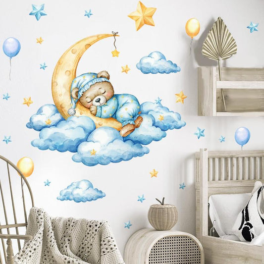 Cartoon Bear & Moon Pattern Luminous Wall Sticker, 3 Counts/set Self Adhesive Wall Decal, Decorative Sticker for Home Bedroom Living Room