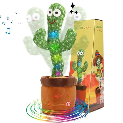 Volume Adjustable Talking Cactus Toy Repeats What You Say, Colorful Glowing Dancing Singing Cactus