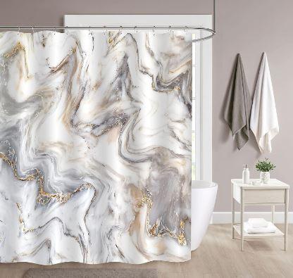 Grey Gold Marble Shower Curtain Set, Abstract Modern 72 x 72