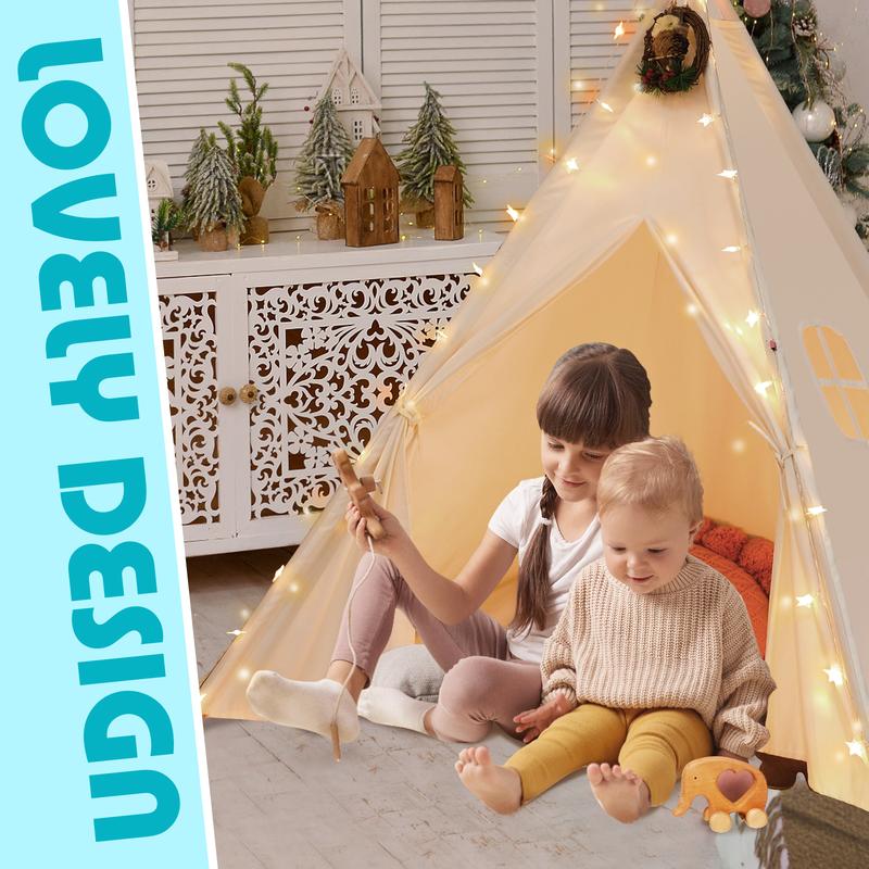 Natural Canvas Teepee Tent for Kids - Foldable Indoor & Outdoor Playhouse with Carry Case