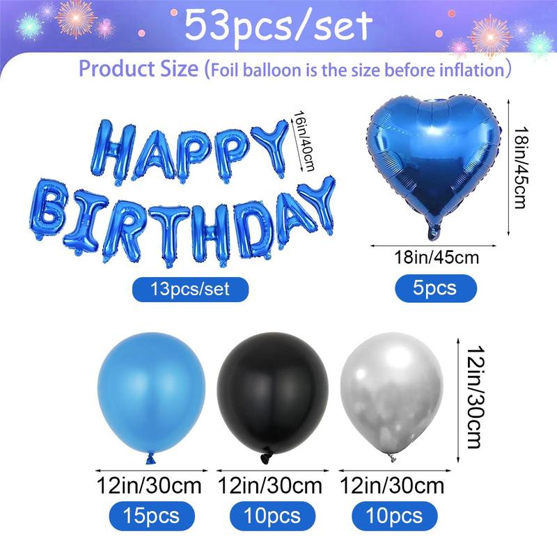 Happy Birthday Letter Balloon Set, 53pcs/set Metallic Latex Balloon, Balloon Set for Birthday Party Decoration, Summer Home Decor