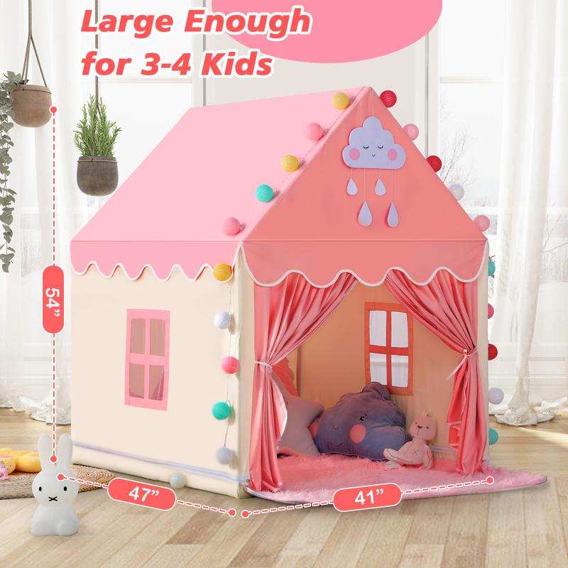 Large Pink Playhouse Tent for Kids - Fairy Princess Castle Tent for Indoor & Outdoor Fun, Perfect Gift for Girls, Easy to Set Up & Portable