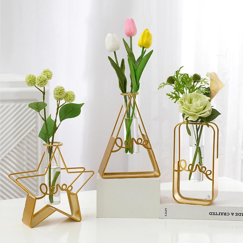 Metal Vase without Flower, Nordic Style Decorative Vase, Tube Glass Hydroponics Container, Home Decorations, Office Desk Ornaments