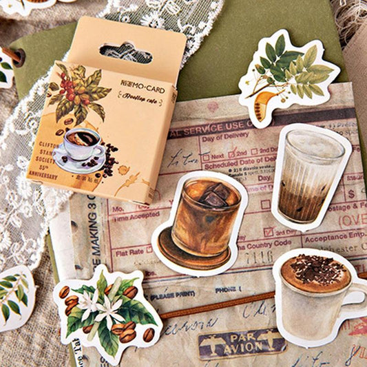 Coffee & Leaf Pattern Sticker For Creative DIY, 46pcs/set?Self Adhesive Scrapbooking Decor Paper, Decor Sticker for Gift Greeting Card Water Bottle Laptop Phone