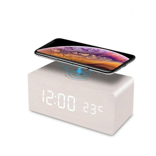 USB Rechargeable Alarm Clock, 1 Count Modern Design Wireless Charging Clock, Bedroom Bedside Office Table Clock