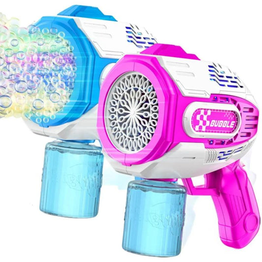 Rechargeable Bubble Gun Machine for Kids, VATOS 2PCS Automatic Light up Bubble Gun with 2 Bubble Solution, Bubble Blower Toy Gift for Outdoor Indoor Birthday Wedding Party Bubble Blaster bubblewand