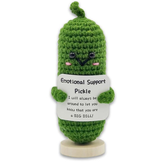 Mini Funny Emotional Support Pickle, 3 inch Interesting Knitted Wool, Cheer Up Gifts for Friends Halloween Christmas Decoration Encouragement (Cute Pickle)