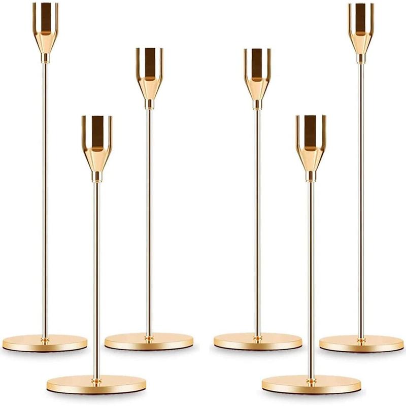 Gold Taper Candle Holder Set of 6, Brass Gold Tall Candlestick Holders, Candle Stickers Long Holder Set, Pillar Decorative Candle Holder Fits 3/4 Inch Candle,Excellent Gift 2024 Ornaments