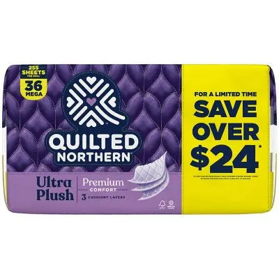 Quilted Northern Ultra Plush Toilet Paper 255 sheets/roll, 36 rolls Pack Smooth Tissue Bath Wipes