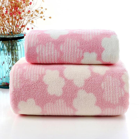 Soft Absorbent Bathroom Towel, 2pcs/set Cloud Pattern Bath Towel & Hand Towel, Cozy Comfortable Face Towel for Washroom Toilet